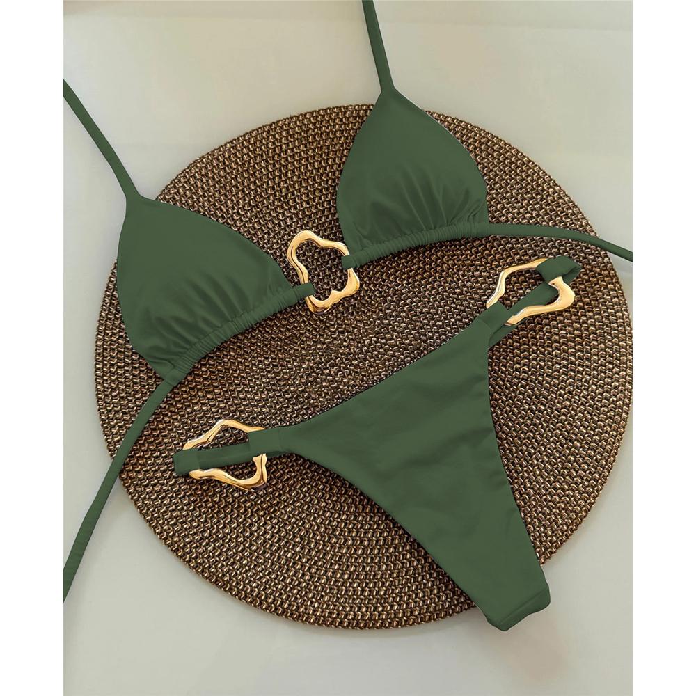 Сексуальный микро-бикини с завязками на шее 2026 Женский купальник Однотонный купальный костюм Бикини-стринги Комплект Бразильская пляжная одежда Купальник Бикини Женский