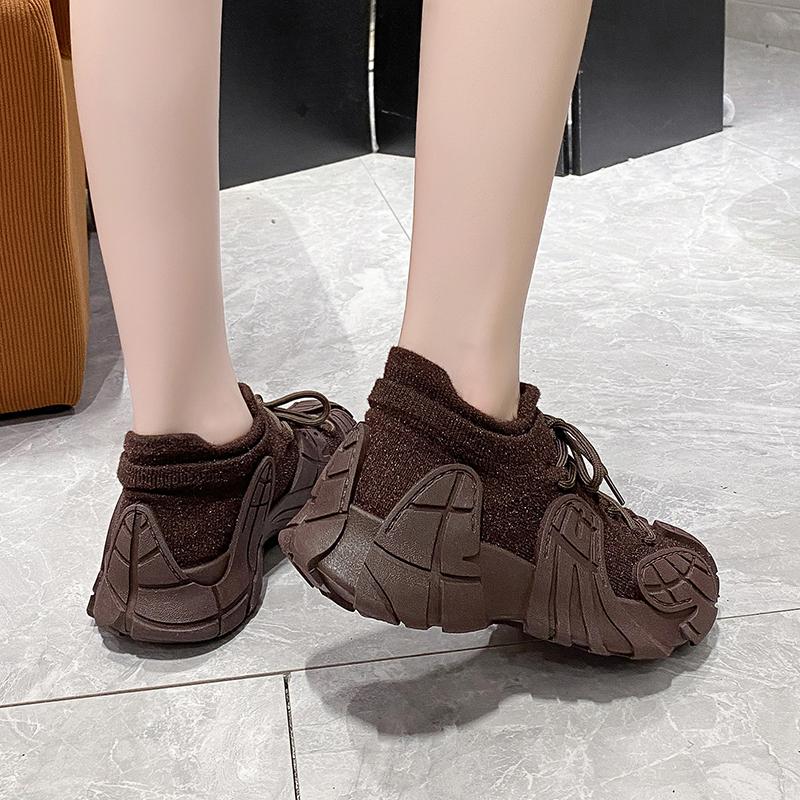 Модная женская спортивная обувь, дышащая обувь для пап, осенние новые стильные вязаные носки Fly, универсальные женские кроссовки на толстой подошве