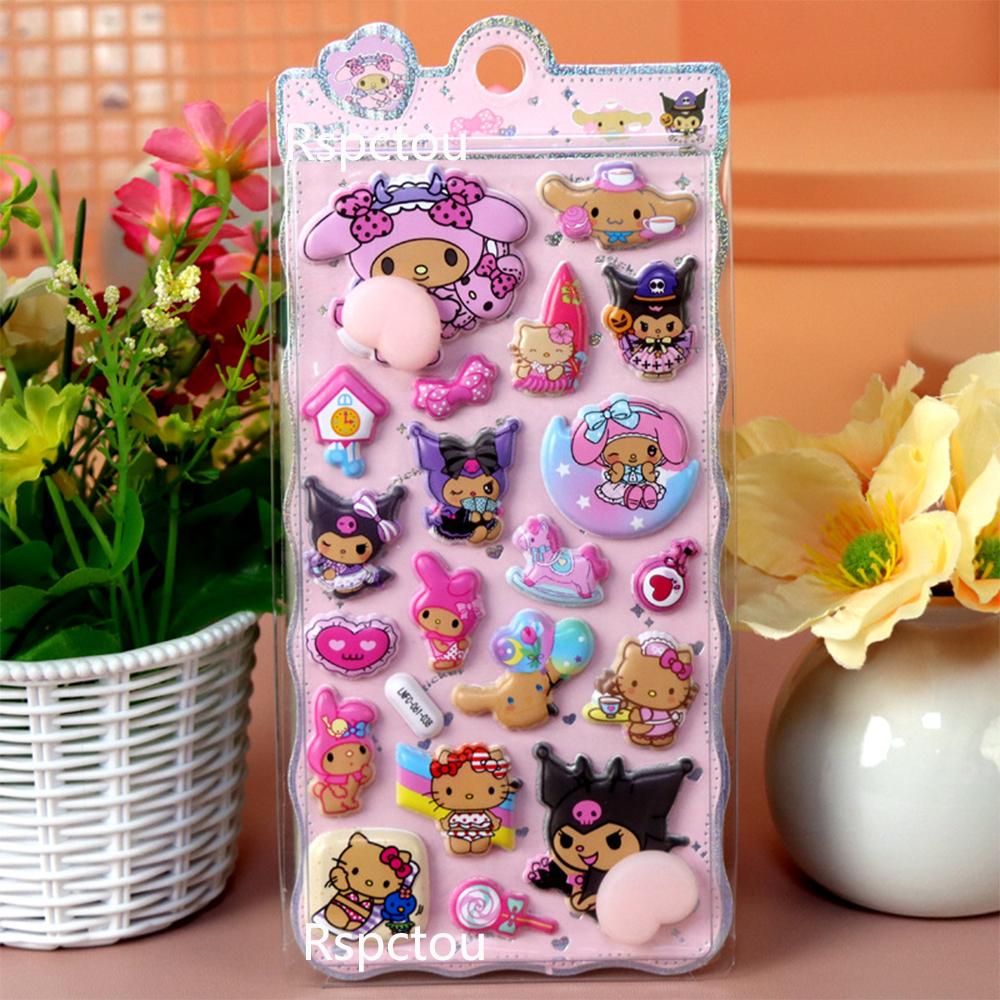 Кавайные наклейки Sanrio Счастливые Ягодицы My Melody Kuromi Мягкие Сжимаемые Антистресс 3D Рельефные Наклейки Мультяшные Наклейки-Пузыри для Награды