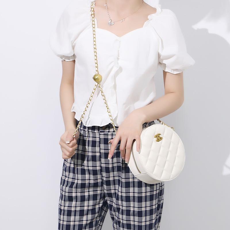 Женская сумка в стиле легкой роскоши новая наплечная сумка-мессенджер нишевый дизайн бриллиантовая цепочка маленькая круглая сумка