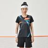Футболка Li Ning Badminton Series с полосатым геометрическим узором, круглым вырезом, прямым кроем, коротким рукавом, мужские топы, черная AAYU137-1
