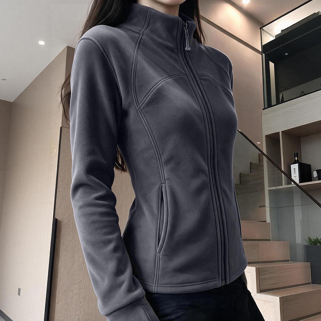 Women S Fleece Lined Stand Collar Long Sleeve Sweatshirt Jacket