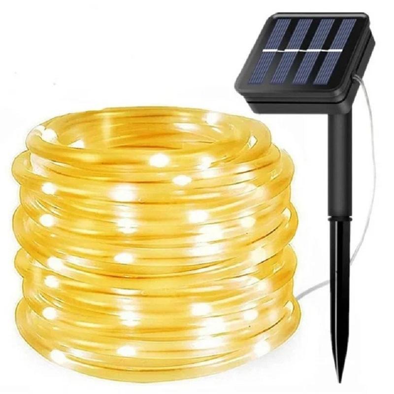 10M 100LED Solar Rope Strip Lights Waterproof Tube Rope Garland Fairy Light Strings for Outdoor Indoor Garden Christmas Decor