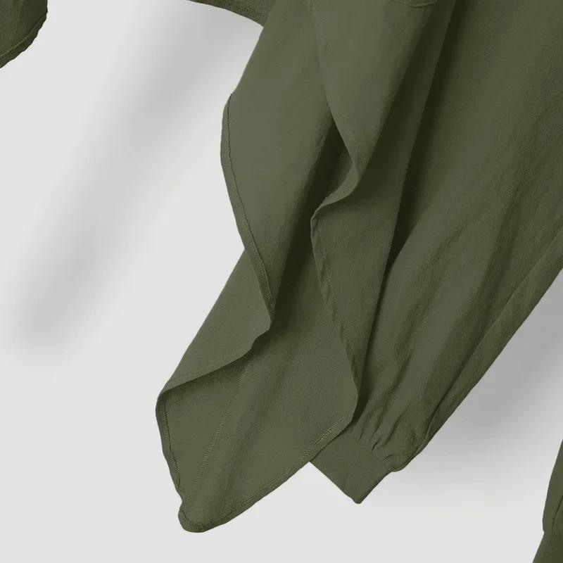 2024 Spring/Summer Casual Loose Irregular Hem Round Neck 3/4 Sleeve Cotton-Linen Suit Shirt