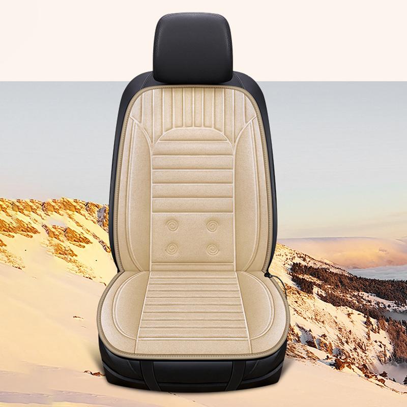 12V Heated Car Seat Cushion Winter Plush Warm Non-slip Breathable Universal Car Front Seat Heater Electric Heating Pads Set