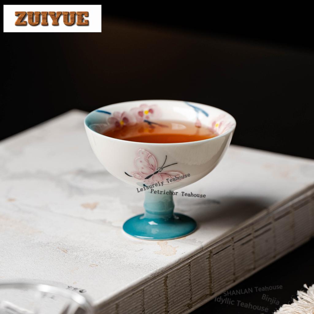 60ml Hand-painted Phalaenopsis High Foot Teacup Luxury Tea Bowl Cute Cup Tea-tasting Smelling Cup Chazhan Master Cups For Tea