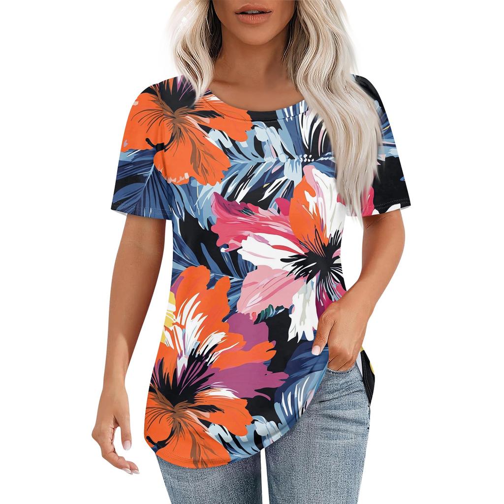 Women's Retro Printed Fashion Casual Round Neck Short Sleeve T-Shirt Top