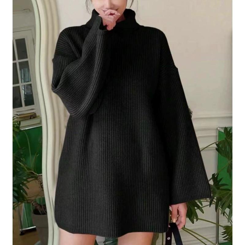 Oversized High Neck Knit Sweater Women Fall Winter Loose Fit Solid Color Chunky Pullover Streetwear