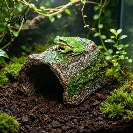 Lizard Habitat Decoration Reptile Hideout Cave, Tree Trunk Gecko Realistic Arched Natural Bark Texture Hide Hideaway for Spiders Tortoises Tank