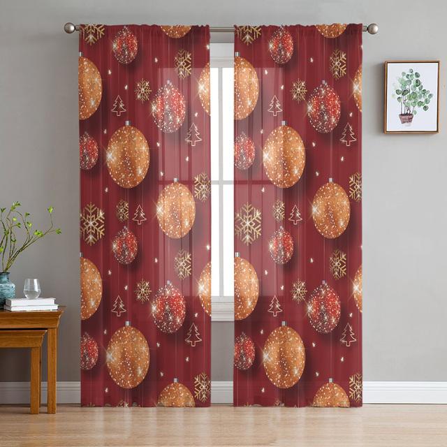 Рождественский бант, шар, рождественская елка, тюлевые шторы для украшения гостиной, современные шифоновые прозрачные вуали, рождественские шторы