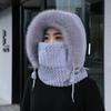 Зимняя плюшевая шапка для женщин Теплая толстая шапка-капюшон с шарфом-маской Защита ушей Ветрозащитная термошапка для активного отдыха, велоспорта, катания