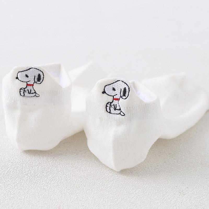 Женские черно-белые мультяшные вышитые носки до щиколотки - летние тонкие с мелким вырезом, корейский стиль