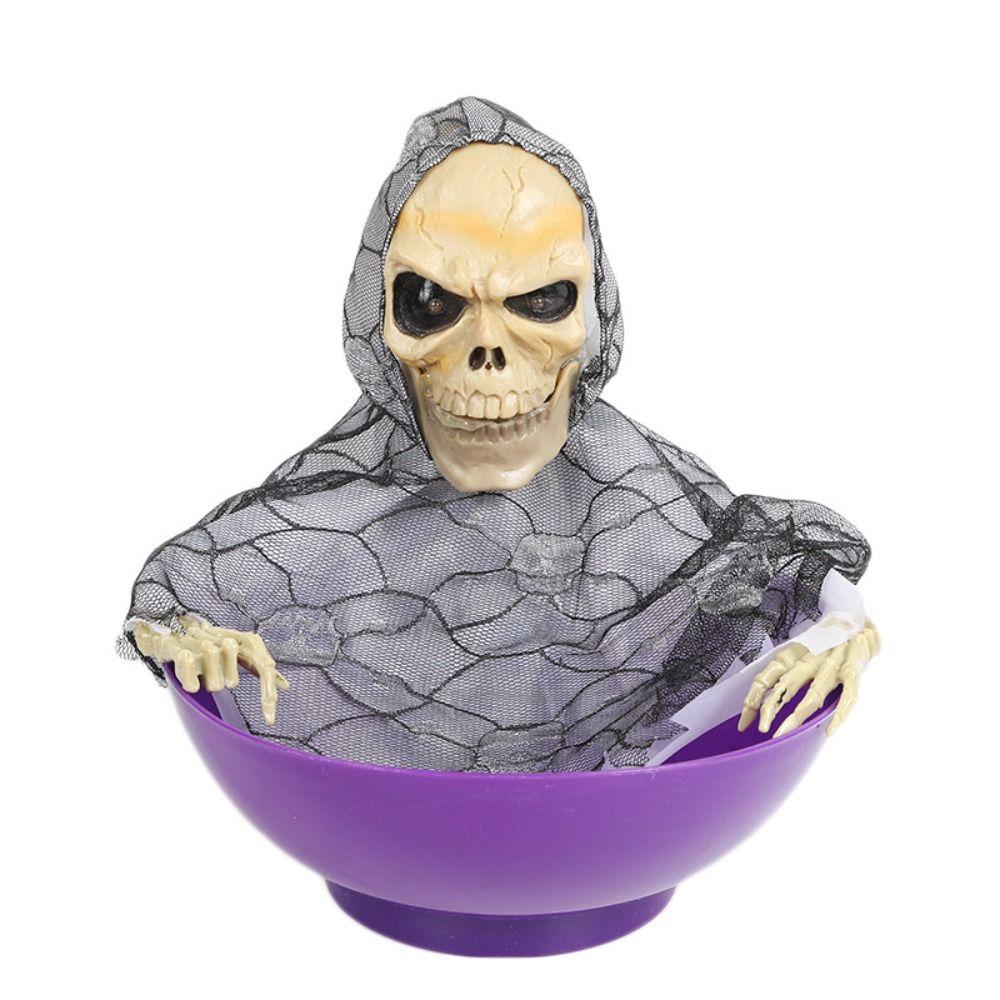 Electric Skeleton Halloween Candy Bowl Glowing Plastic Fruit Bowl Battery Powered Halloween Ghost Ornament Gift