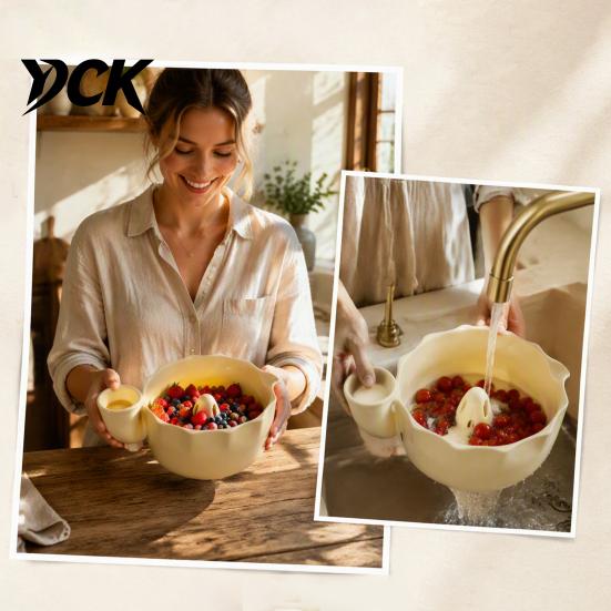 Berry Strainer for Fresh Fruit Bowl with Drainage Hole, Self Rinsing Ceramic Bowl, Small Rinse Decorative Colander Vegetable Washing And Serving