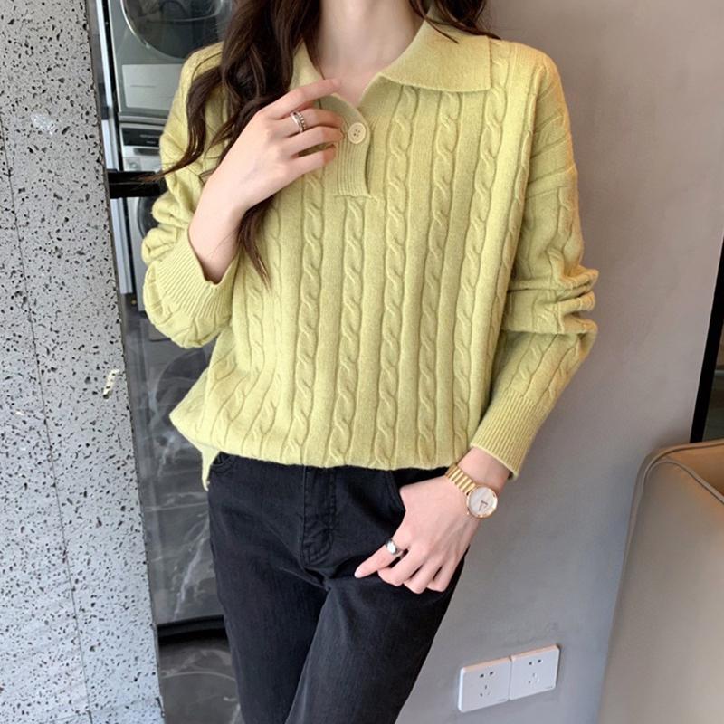 Трикотаж в стиле ретро, ​​женский свитер с отворотами, повседневный пуловер, топ