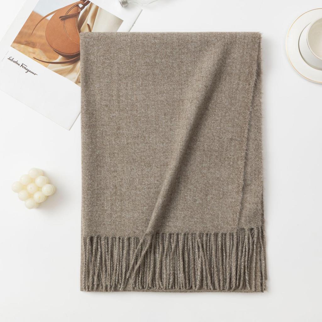 Solid Color Imitation Cashmere Scarf with Tassels - Unisex Winter Shawl
