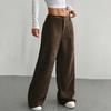 Женские брюки с низкой посадкой, на молнии и пуговице, прямые широкие длинные брюки с карманами, однотонные рубчатые брюки для отдыха