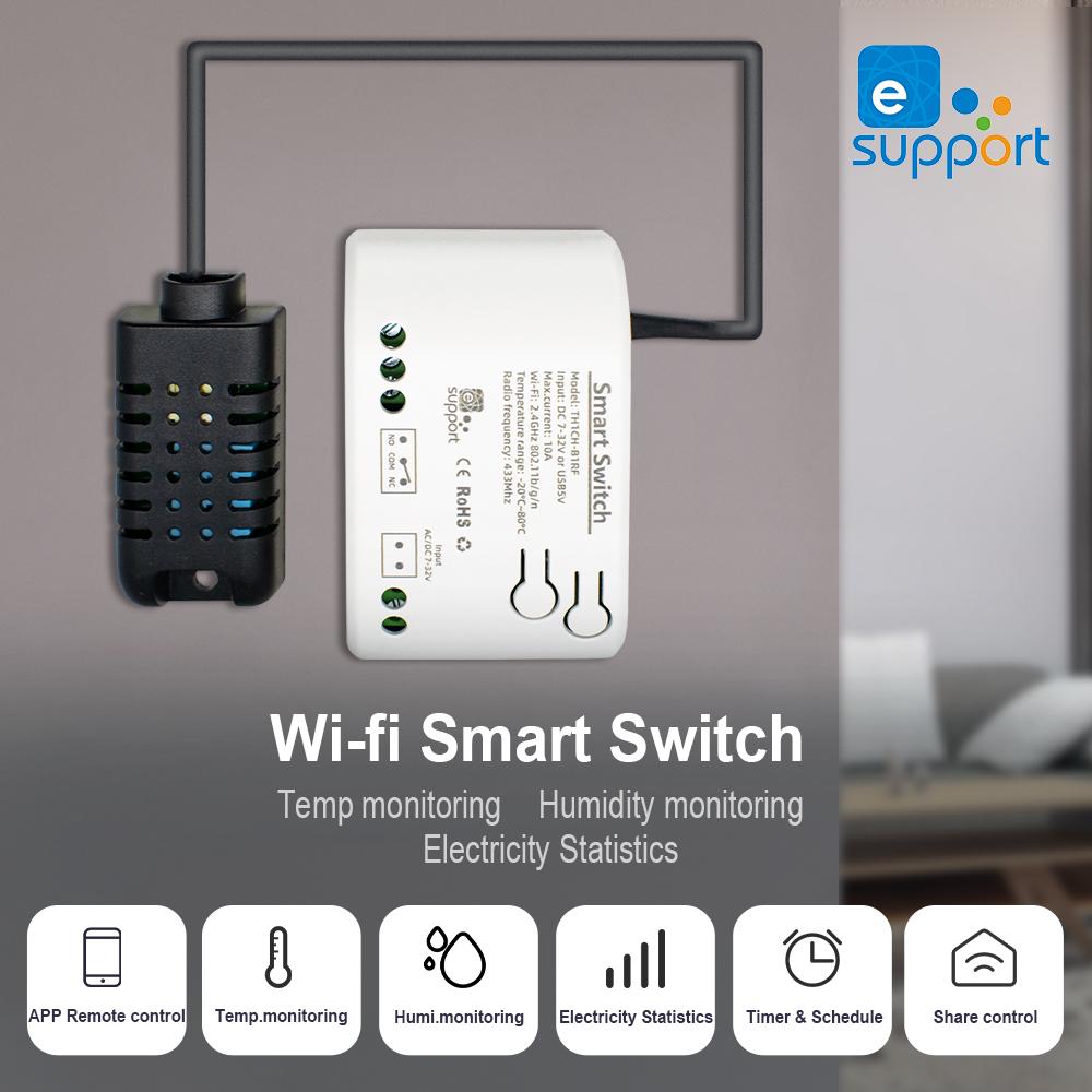 Умный Wi-Fi выключатель температуры и влажности 10А 2000Вт, Интеллектуальный мониторинг, Термостат, Совместимый, Интеллектуальный мониторинг температуры и влажности через приложение