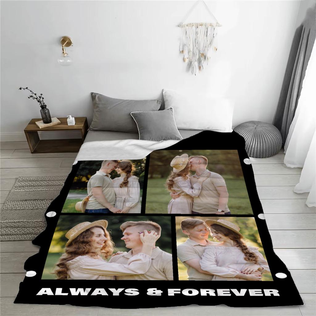 2026 Custom 4 Photos Flannel Blanket I Love You Soft Blanket For Sofa Camping Nap Leisure Blankets Birthday Gifts For Home Decor