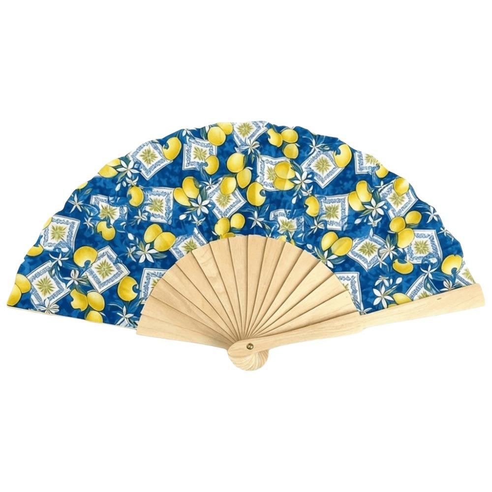 Wooden Handle Folding Hand Fan Lemon Print Hand Cranked Fan Lightweight Handheld Fan Photography