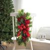 Christmas Stair Garland with Faux Snow Pine Cones Ribbon Realistic PVC Christmas Wreath for Indoor Decor Staircase Door Mantel Decoration