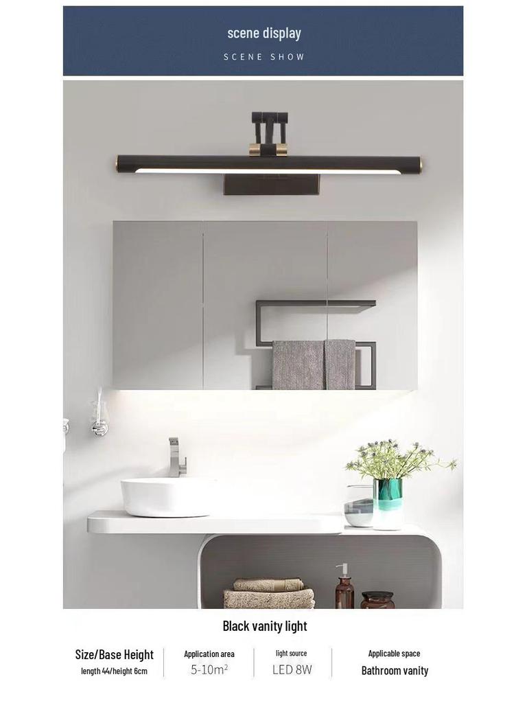LED Foldable Vanity Light: Minimalist, Punch-Free, Waterproof, Fog-Proof Chinese Mirror Cabinet Wall Light for Bathroom Makeup.