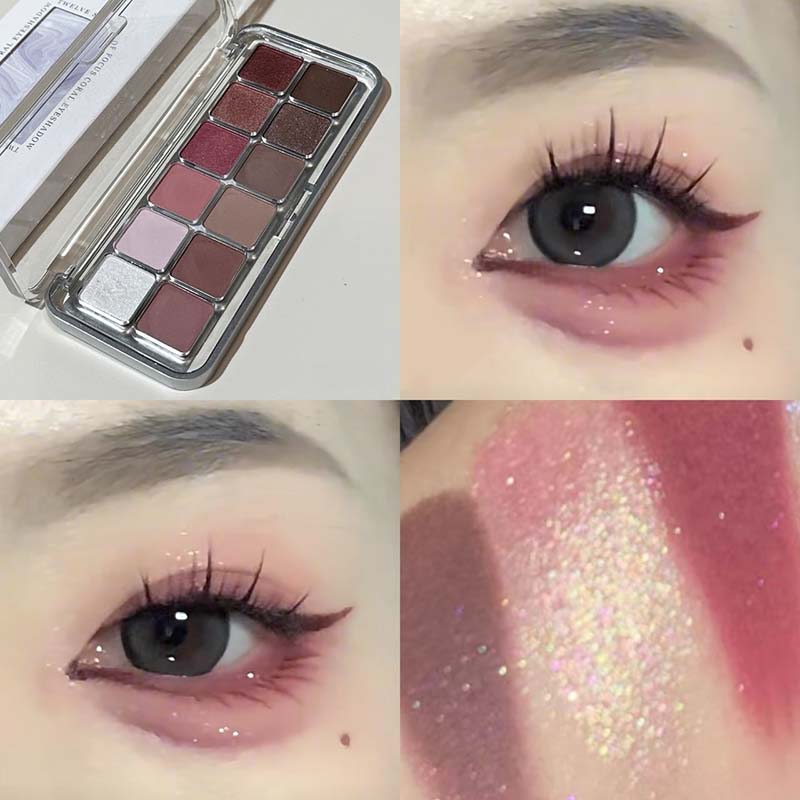 Sexy Rose Wine Red Brown Glitter Eyeshadow Saturation Soft Matte Grey Pink 12 Eye Shadow Makeup Palette Eye Contour Makeup