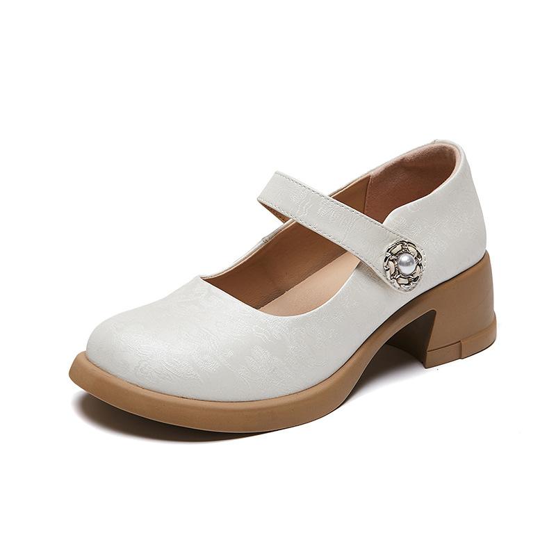 Туфли-лодочки в стиле ретро для женщин на среднем каблуке ручной работы Туфли Мэри Джейн 2024 Женские винтажные элегантные туфли-лодочки из натуральной кожи