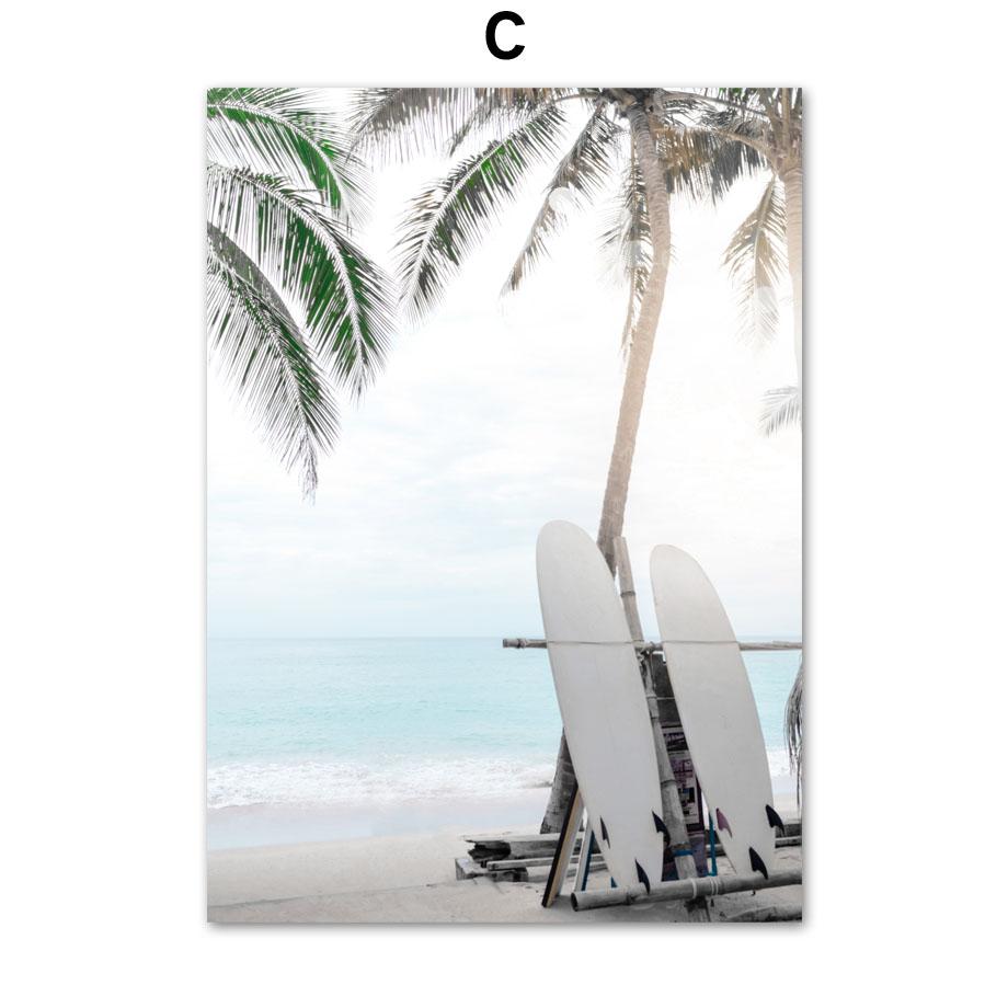Пляжная доска для серфинга, фургон, пальмовый лист, волна, кокос, настенная живопись, холст, картина, фламинго, плакат на скандинавскую тему, настенные панно, Декор в гостиную