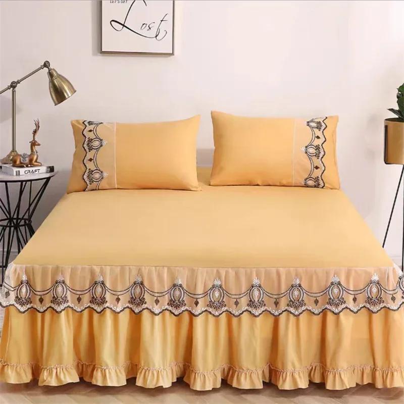 3pcs Bed Skirt Set with Ruffle Lace Anti Slip 1 8x2 0m Bed Cover Solid Mattress Dust Cover Pillowcase