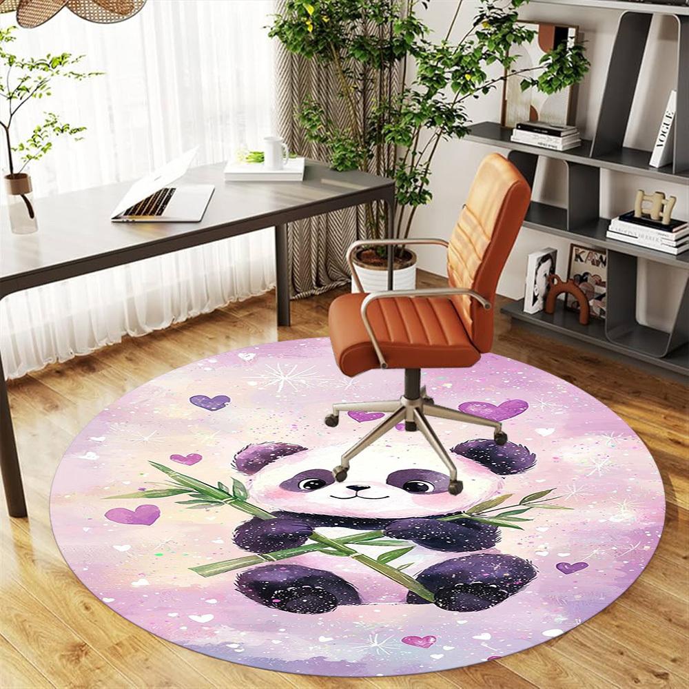1PC Panda Hearts Round Chair mat Area Rug - Non-Slip, Floor Mat for Office, Bedroom, home decor Christmas Gift c0528013