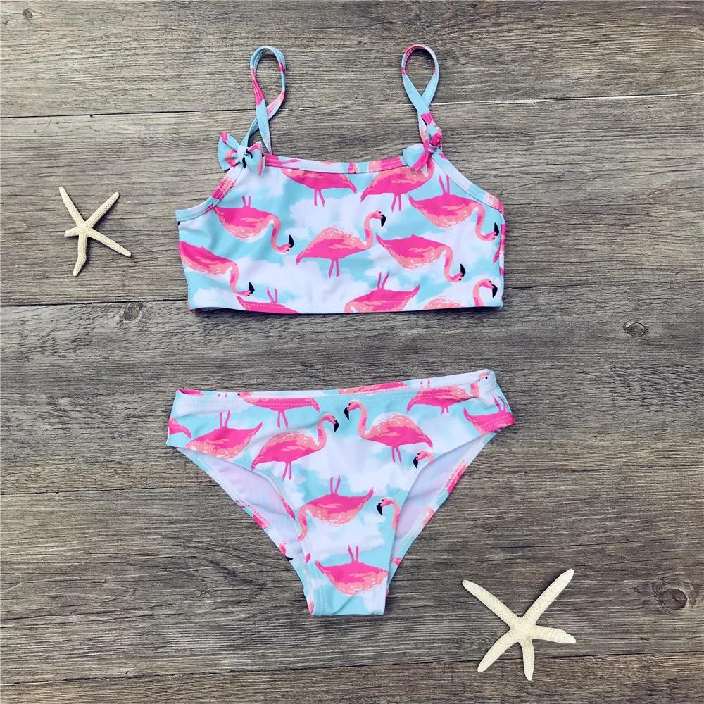 2-8 лет Бикини для девочек Милый цветочный принт из двух частей Пляжная одежда Детский купальник Купальный костюм для детей