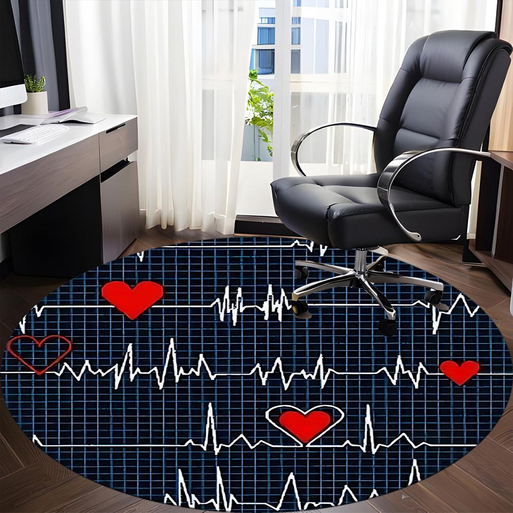 1pc Heartbeat Chair Carpet for Office, Round Polyester Mat, Indoor Decor for Office, Washable Non-slip Carpet yy251219071