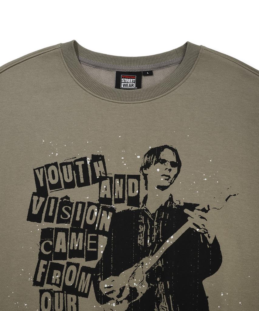 VISION STREETWEAR Vsw Rock Band Crewneck Khaki Gray