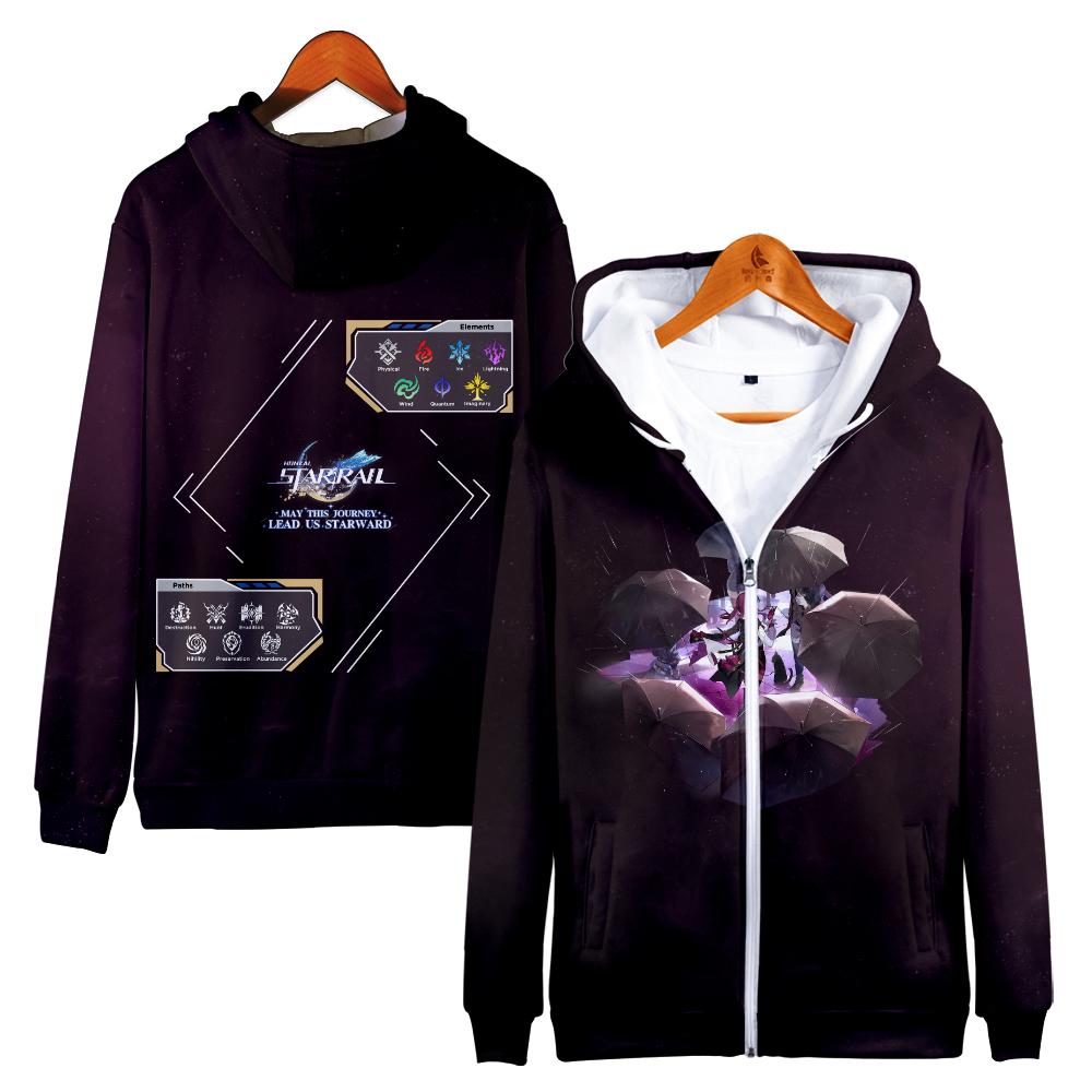 Крутая толстовка Y2k Honkai Star Rail Anime Zipper с длинным рукавом для мужчин и женщин с капюшоном Harajuku Streetwear Y2k New Game 3D Clothes