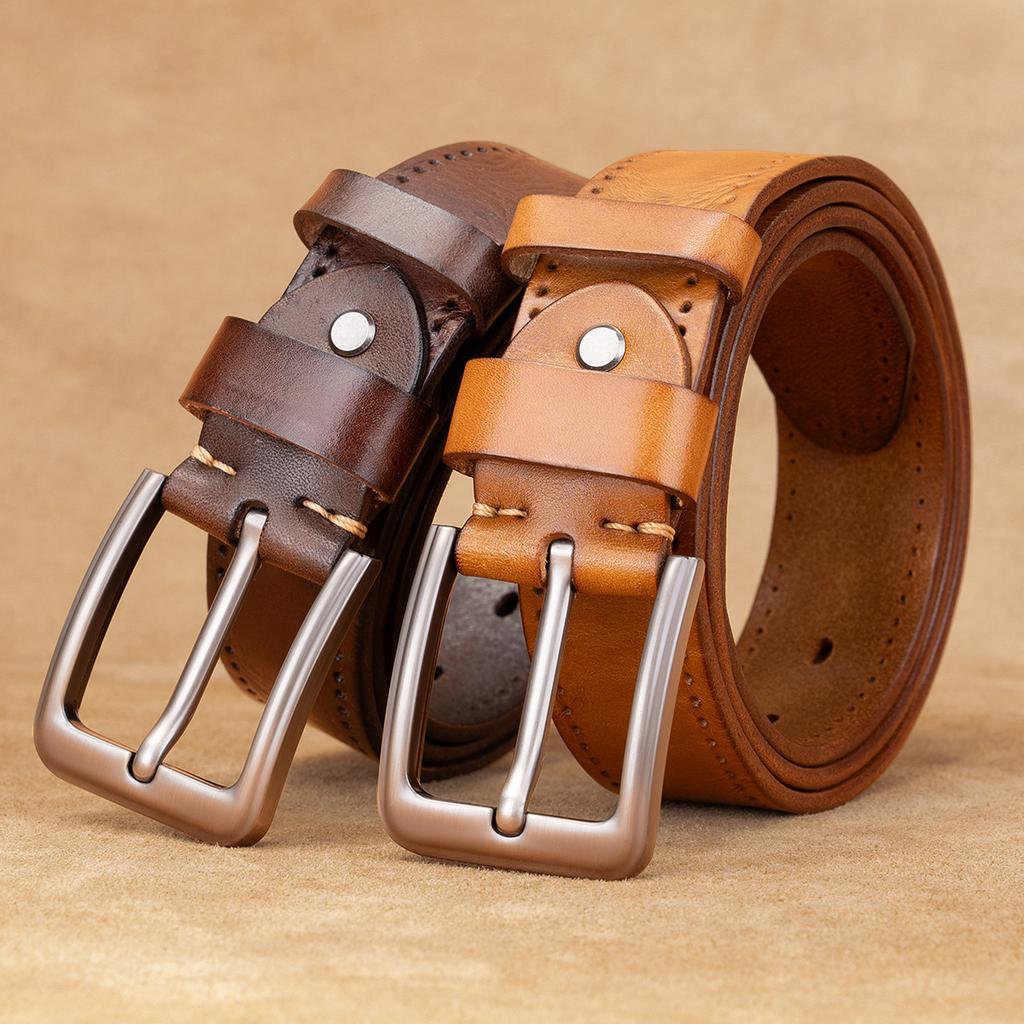 Ремень Мужской Первый Слой Коровья Кожа Кожа Древесной Пасты Пряжка-Штырек Мужской Ремень Натуральная Кожа Ретро Повседневные Брюки С Мужскими Моделями