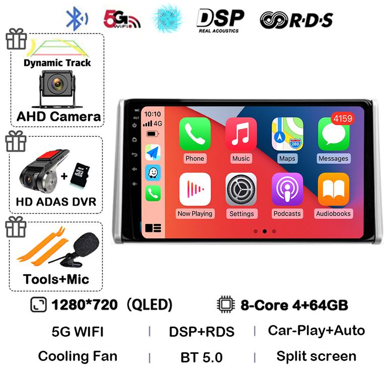 Android 14 Carplay Auto Для Toyota RAV4 XA50 2018 2019 2020 Автомагнитола GPS Мультимедийный плеер Стерео 4G WIFI Камера 360 Головное устройство
