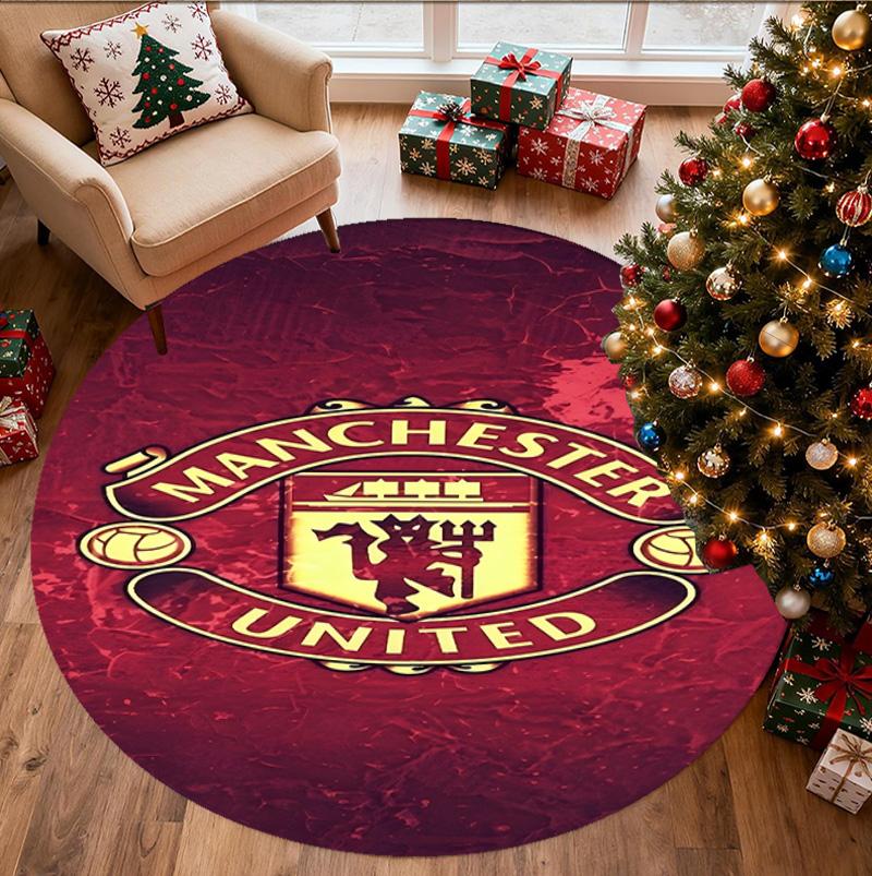Manchester Football Pattern Round Rug, Indoor/Outdoor Mat, for Picnic, Gameroom, Bedroom, Office, Living Room, Home Decor Carpet, Birthday Gift