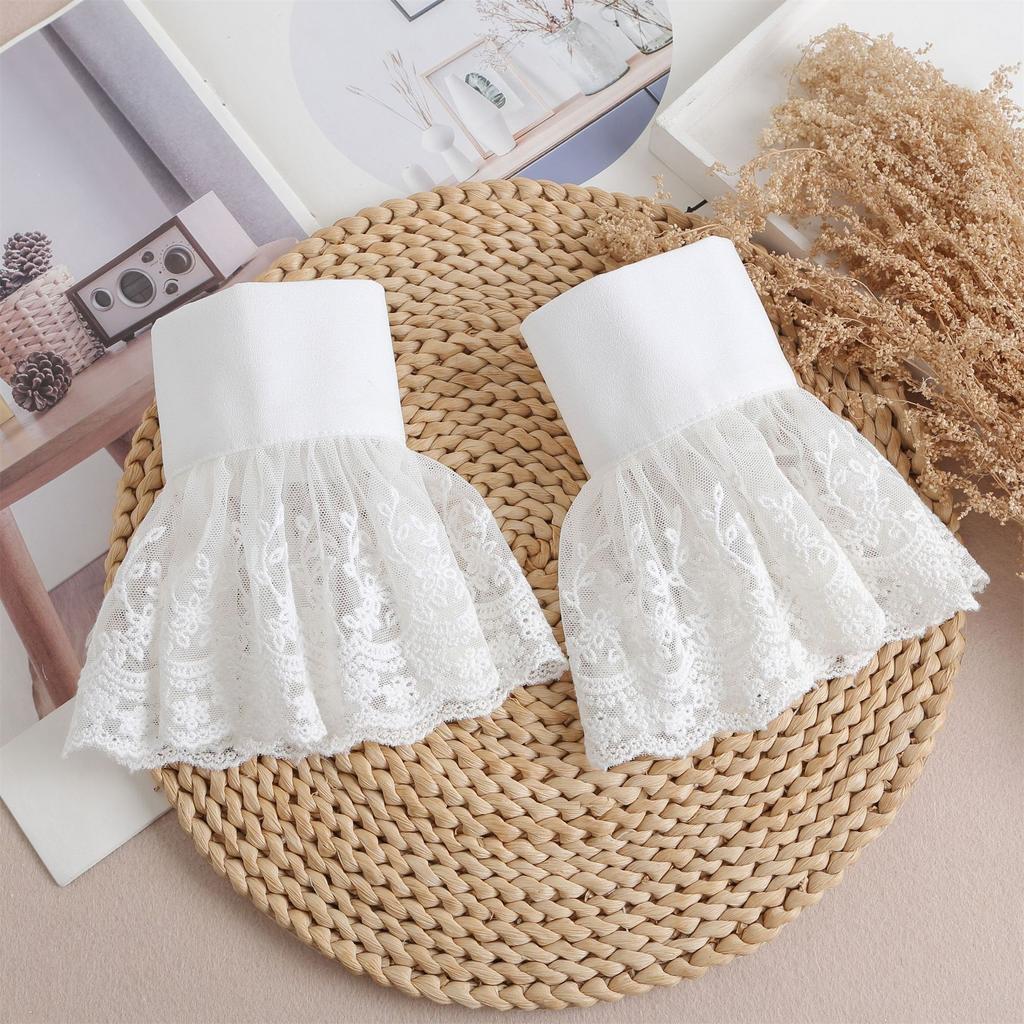 1 Pair Ruffles Solid Color Wrist Cuffs Removable Lace Detachable Shirt Sleeve Cuffs Sweater False Sleeved Wristband Horn Warmers