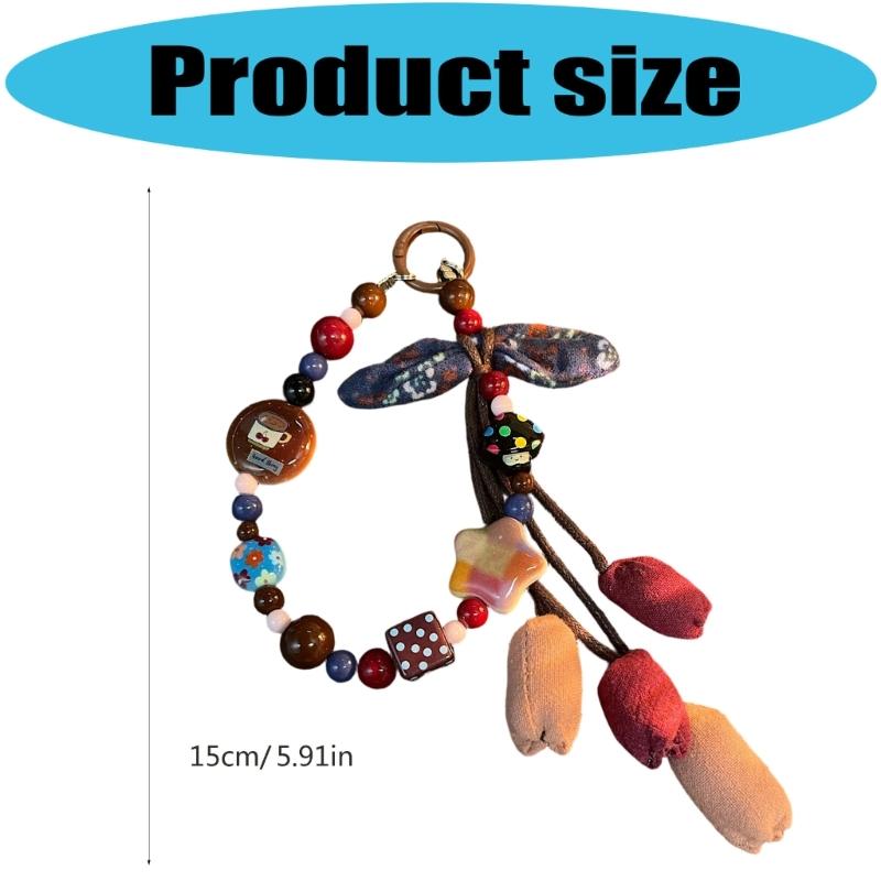 Stylish Hand Painted Ombres Star Fabric Flower Keychain Sturdy PVC Cord Unisex Keyring Bag Accessories