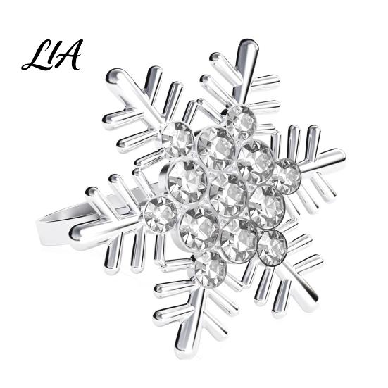 Exquisite Table Accessories Rhinestone Snowflake Napkin Ring, Metal Holder, Winter Rings for Holiday Ring Christmas Dinner Decor Wedding