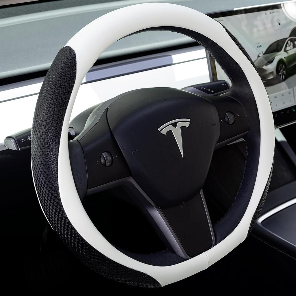 EVMODS for Tesla Steering Wheel Cover,Upgraded Leather Steering Wheel Protector fit Tesla Model Y/3 2026-2016 Juniper/Highland,Non-Slip,Breathable