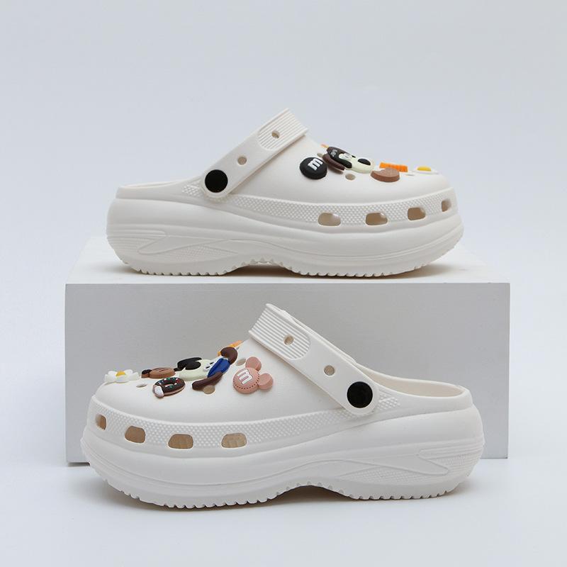 Женские сандалии на толстой подошве с отверстиями, новинка лета, увеличивающие рост, пляжные, для моря, сумка-голова, полушлепанцы женские