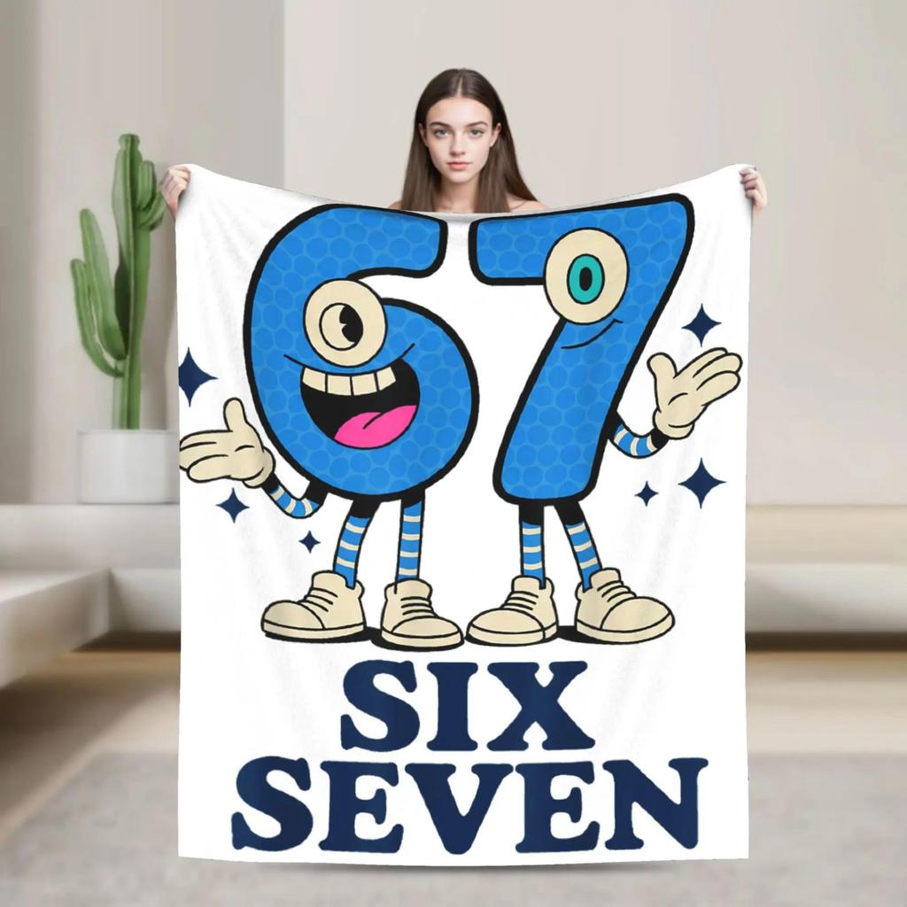 Six Seven Italian Brainrot Meme Plush Flannel Throw Blanket for Kids Living Room Soft Bedspread Design Quality