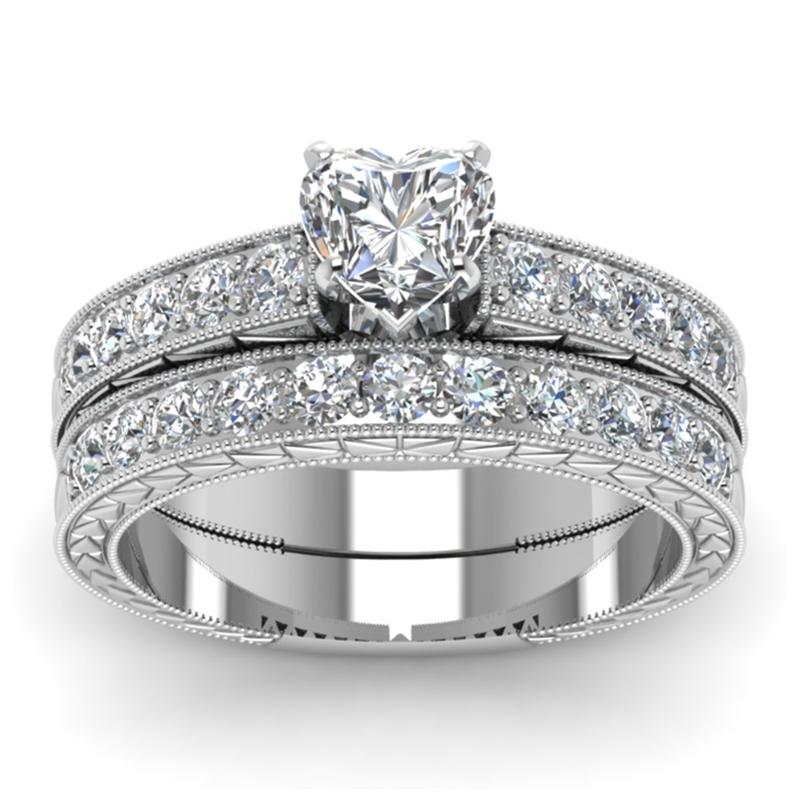 2 шт./компл. изысканный комплект колец в форме сердца, очаровательное белое кольцо с цирконом для женщин, обручальное кольцо, ювелирное изделие, подарок