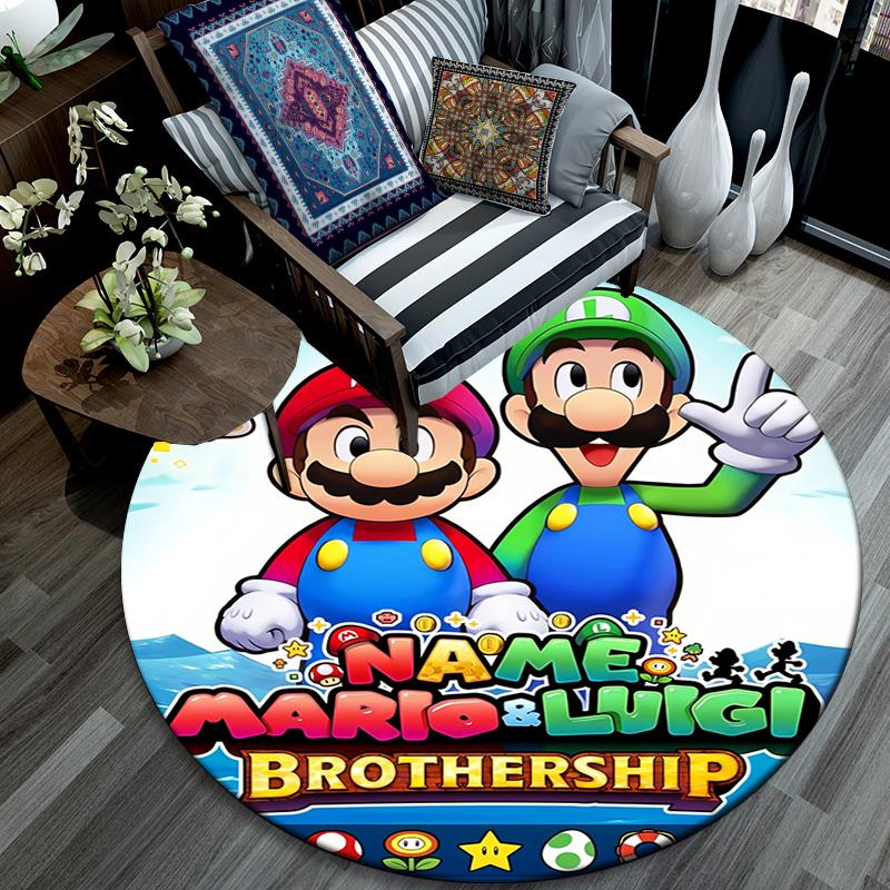 Custom Name,Mario&Luigi pattern round rug,Carpet Rug for Living Room Bedroom Playroom ,Non-slip Floor Mat,Holiday Gifts and Birthday Gifts.