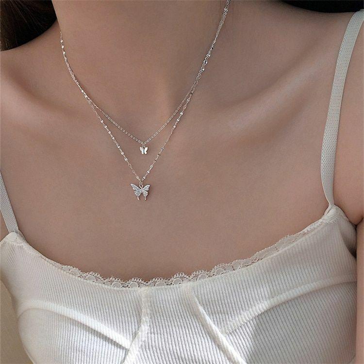 Двухслойное ожерелье-бабочка, дизайн Sense Ins, цепочка на ключицу, нишевое ожерелье с подвеской
