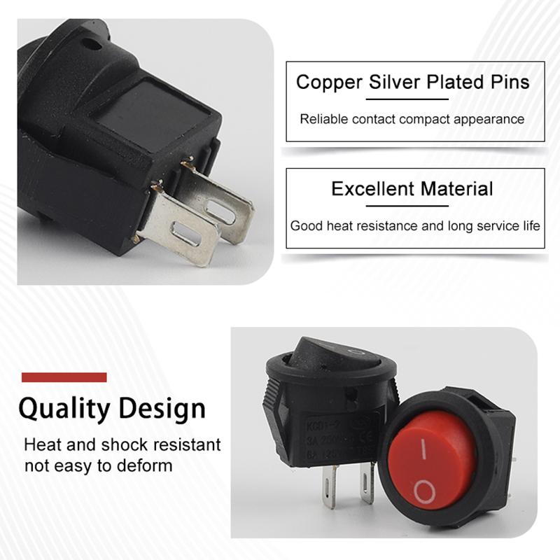 10 шт. Мини-круглые 2-контактные маленькие круглые лодочные переключатели-клавиши черного, черного и красного цвета KCD1-105