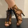 Fashion 2025 Female Shoes Leopard Peep Toe Women's Sandals Mesh Ankle Boot High Heel Fishnet Botas Ladies Lace Latin Dance Shoes Botines