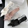 Fashion Nude Pink Butterfly-Knot Ankle Strap Women Pumps Sexy Pointed Toe Patent Leather High Heels Elegant Heeled Sandals Party Shoes